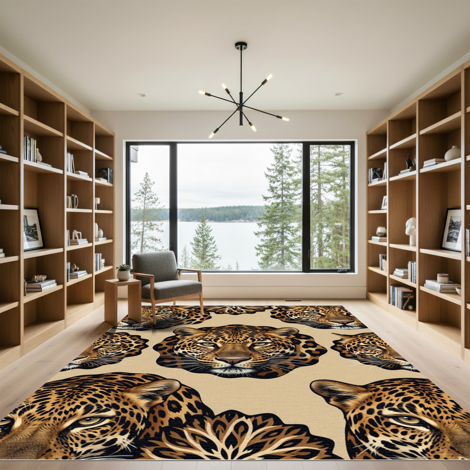 Majestic Leopard Heads Abstract Composition Rug