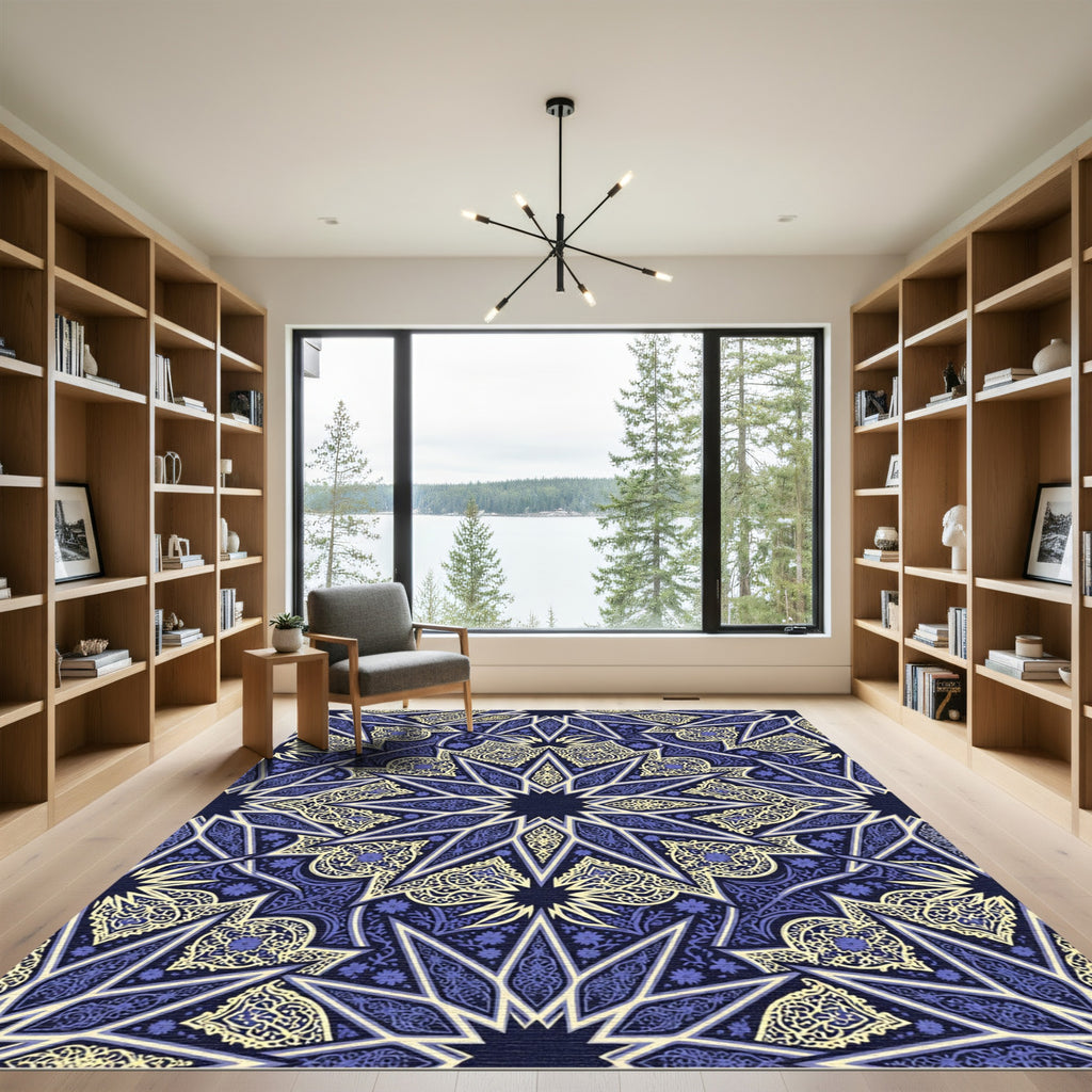 Royal Blue Intricate Geometric Star Rug