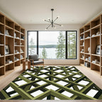 Olive Green Geometric Lattice Grid Rug