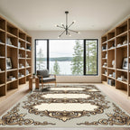 Vintage Beige Acanthus Scrollwork Frame Rug
