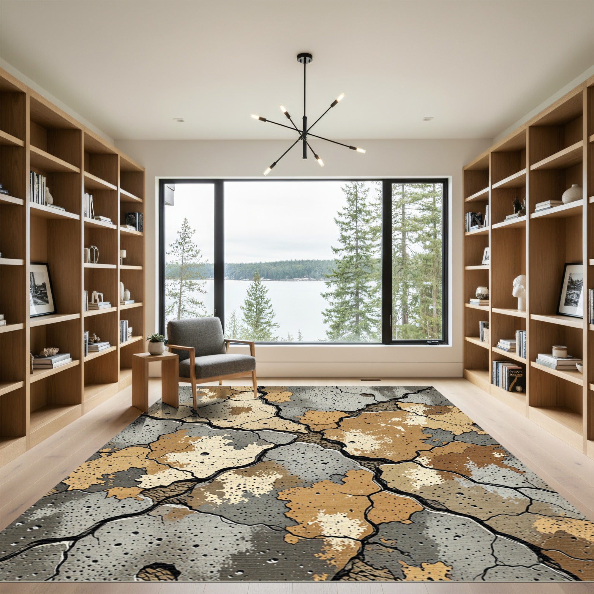 Cracked Earth Tones Abstract Rug