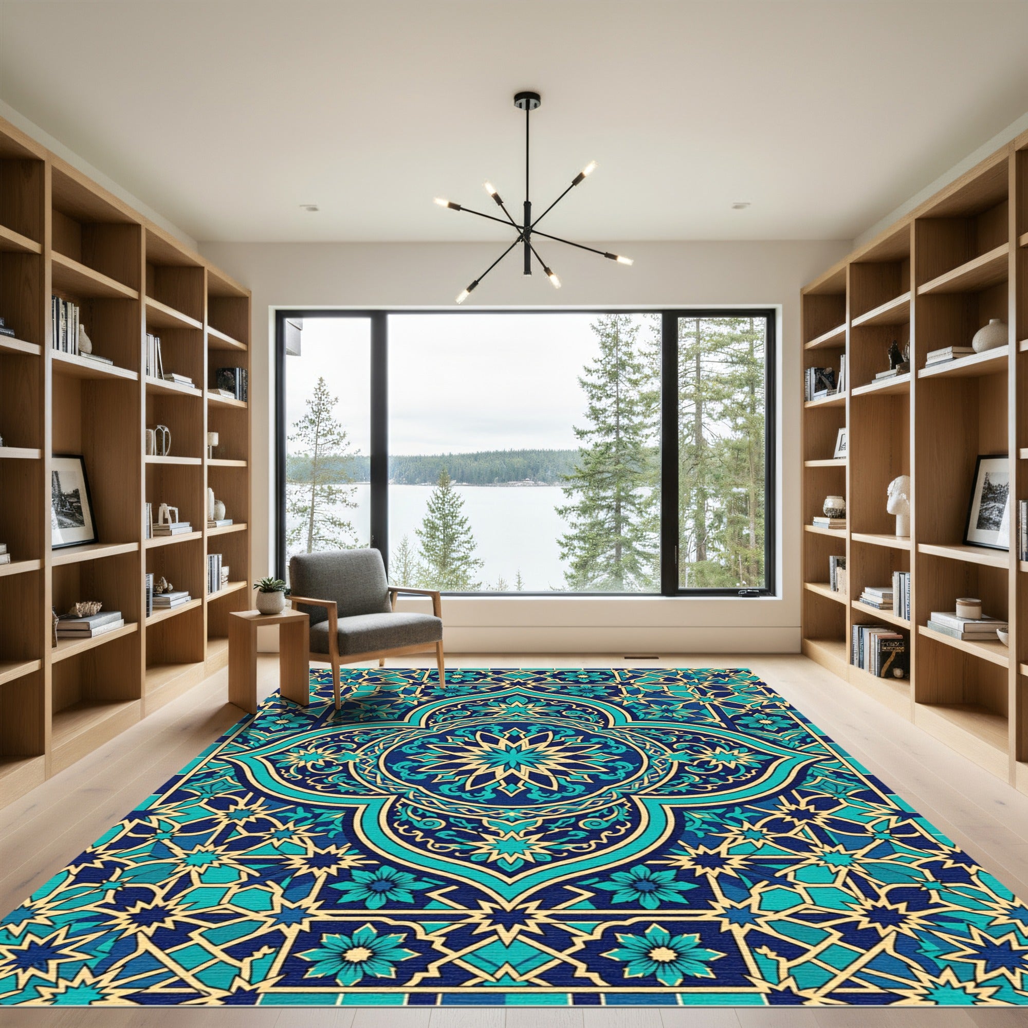 Deep Teal Gold Central Star Medallion Rug