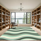 Sage Green Layered Wavy Abstract Stripes Rug