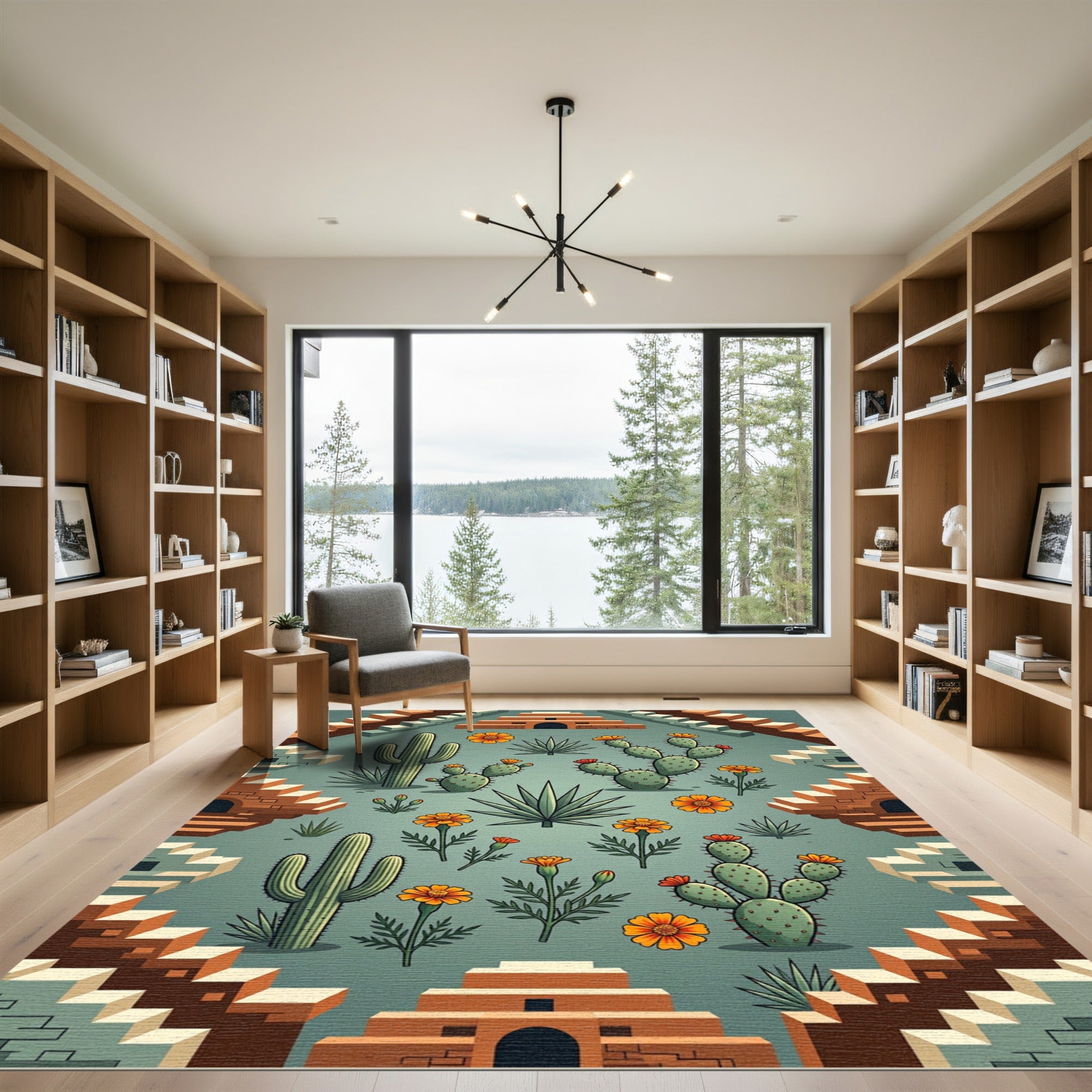 Terracotta Desert Succulent Staircase Illustration Rug
