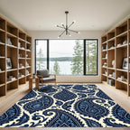Intricate Midnight Blue Paisley Swirl Rug