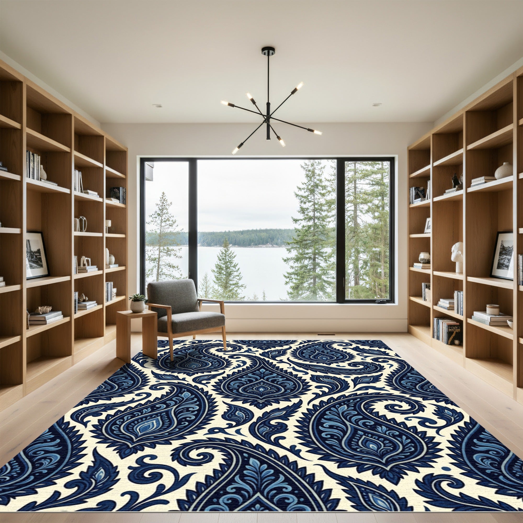 Intricate Midnight Blue Paisley Swirl Rug