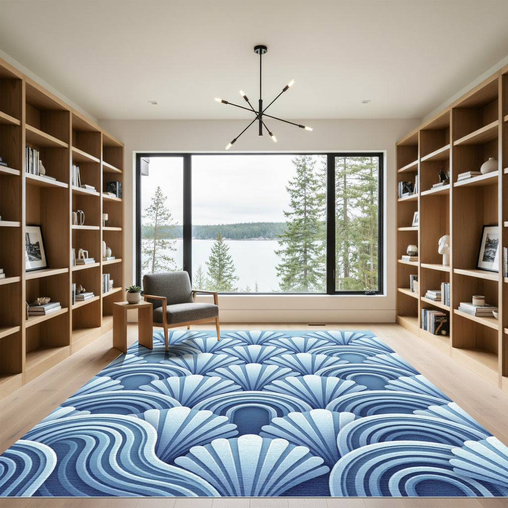 Art Deco Blue Shell Wave Rug