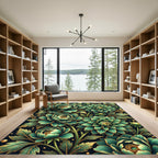 Emerald Green Floral Golden Outline Rug