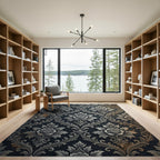 Dark Damask Rose Relief Silver Rug