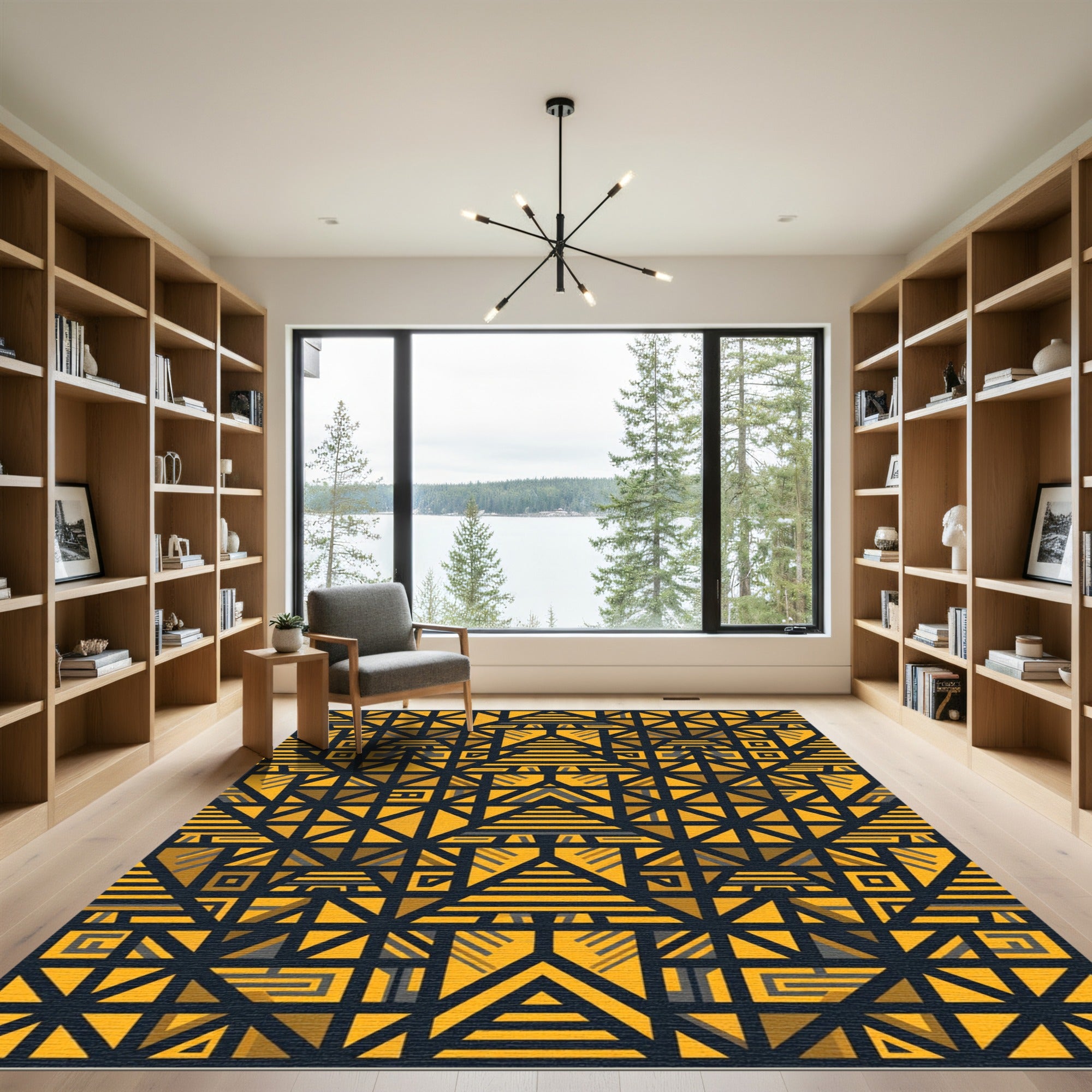 Bold Yellow Geometric Triangles Composition Rug