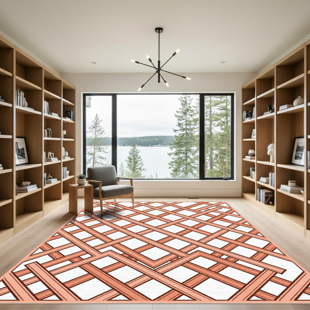 Geometric Terracotta Lattice Grid Rug