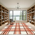 Terracotta Tan Plaid Squared Overlay Rug