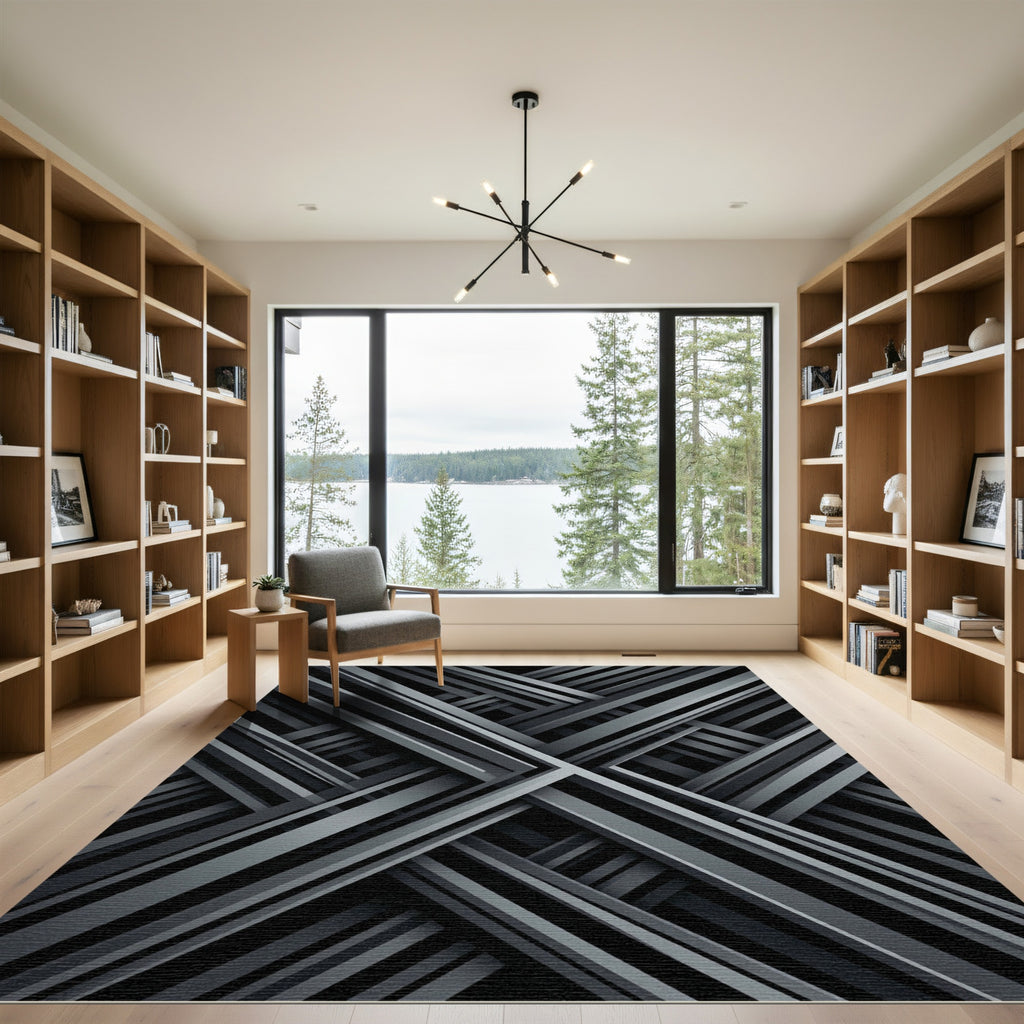 Monochromatic Geometric Intersecting Linear Art Rug