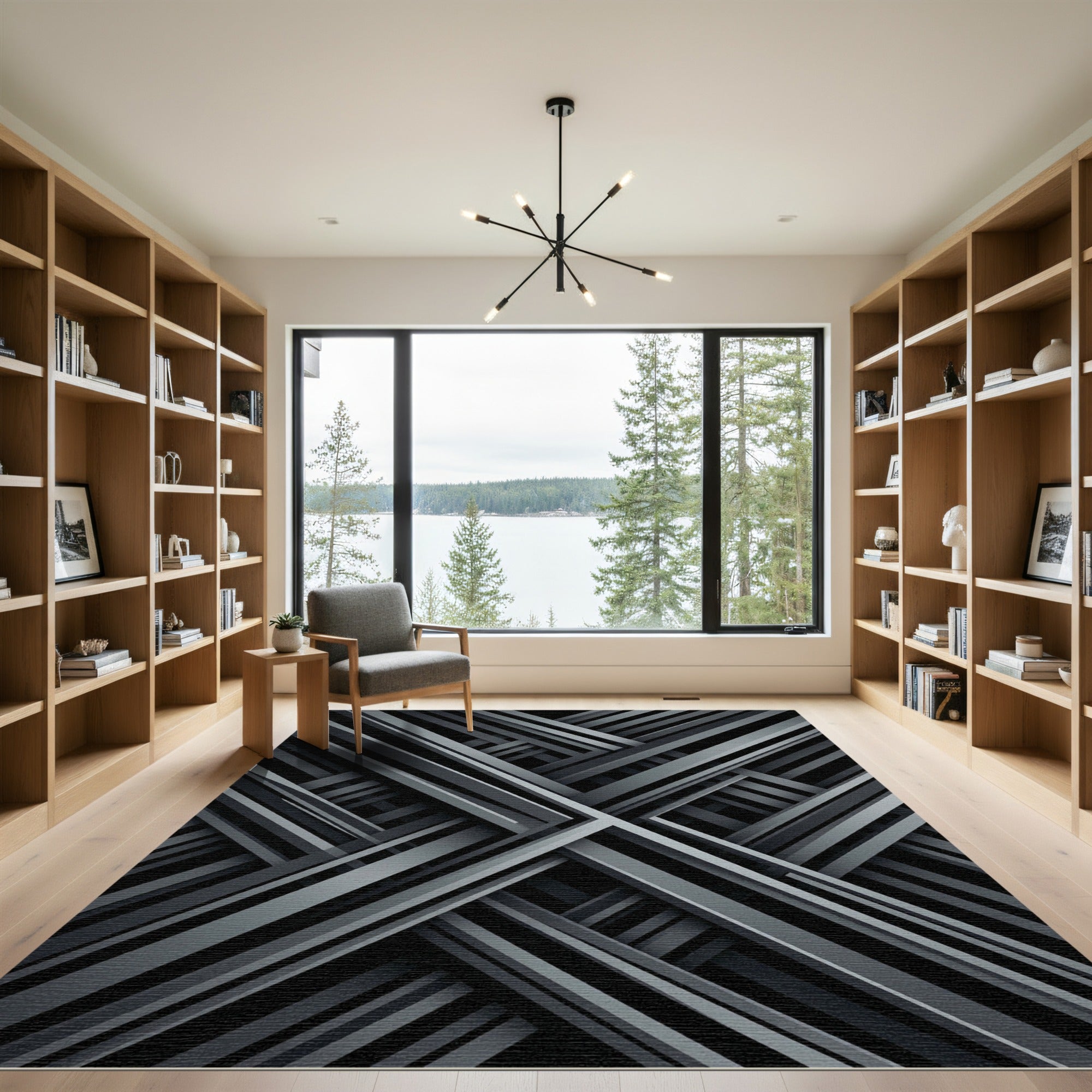 Monochromatic Geometric Intersecting Linear Art Rug