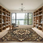 Antique Golden Ornate Floral Scroll Rug