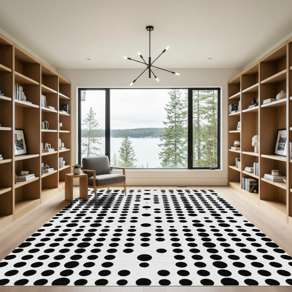 Black White Polka Dot Grid Rug