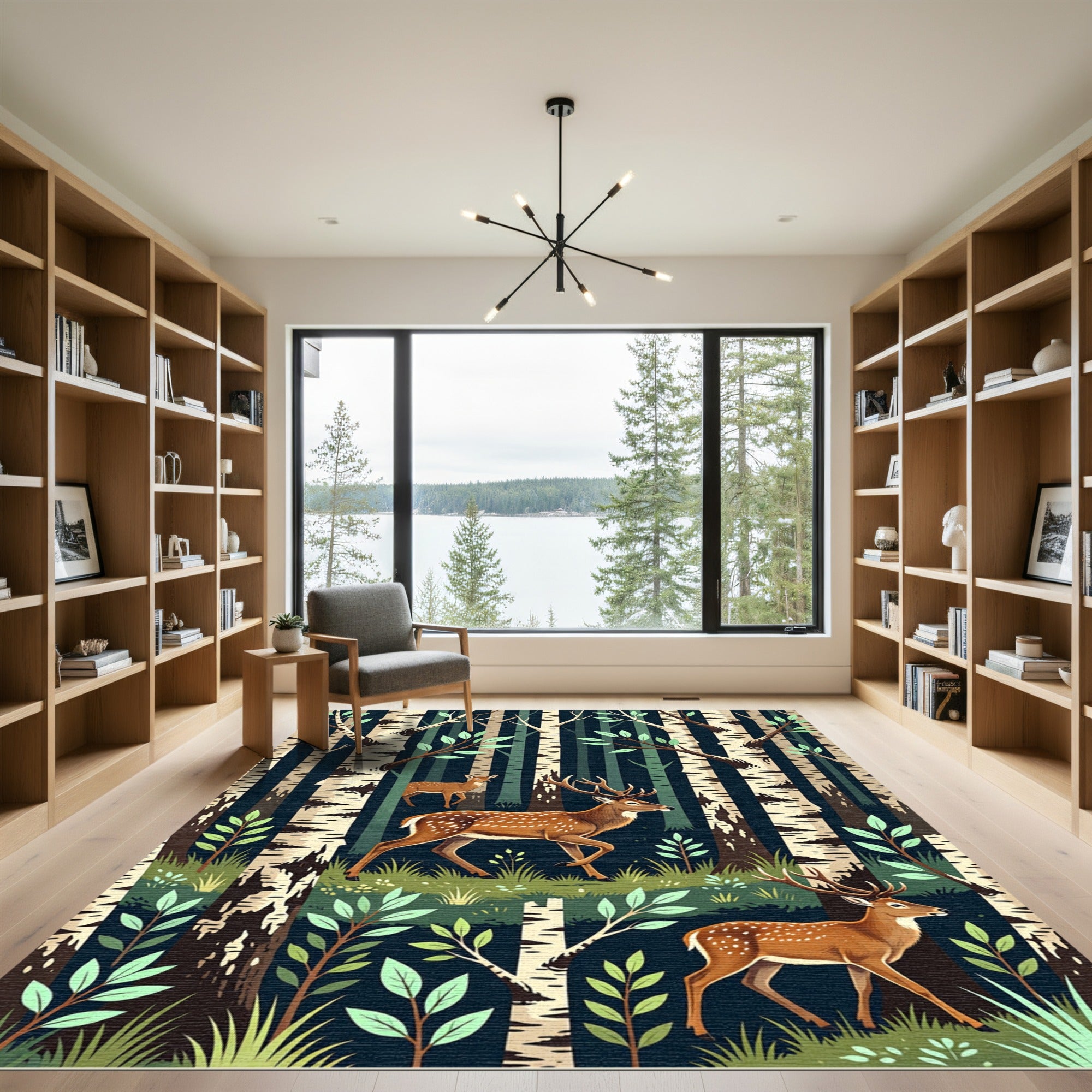 Enchanted Forest Deer Birch Woodland Rug