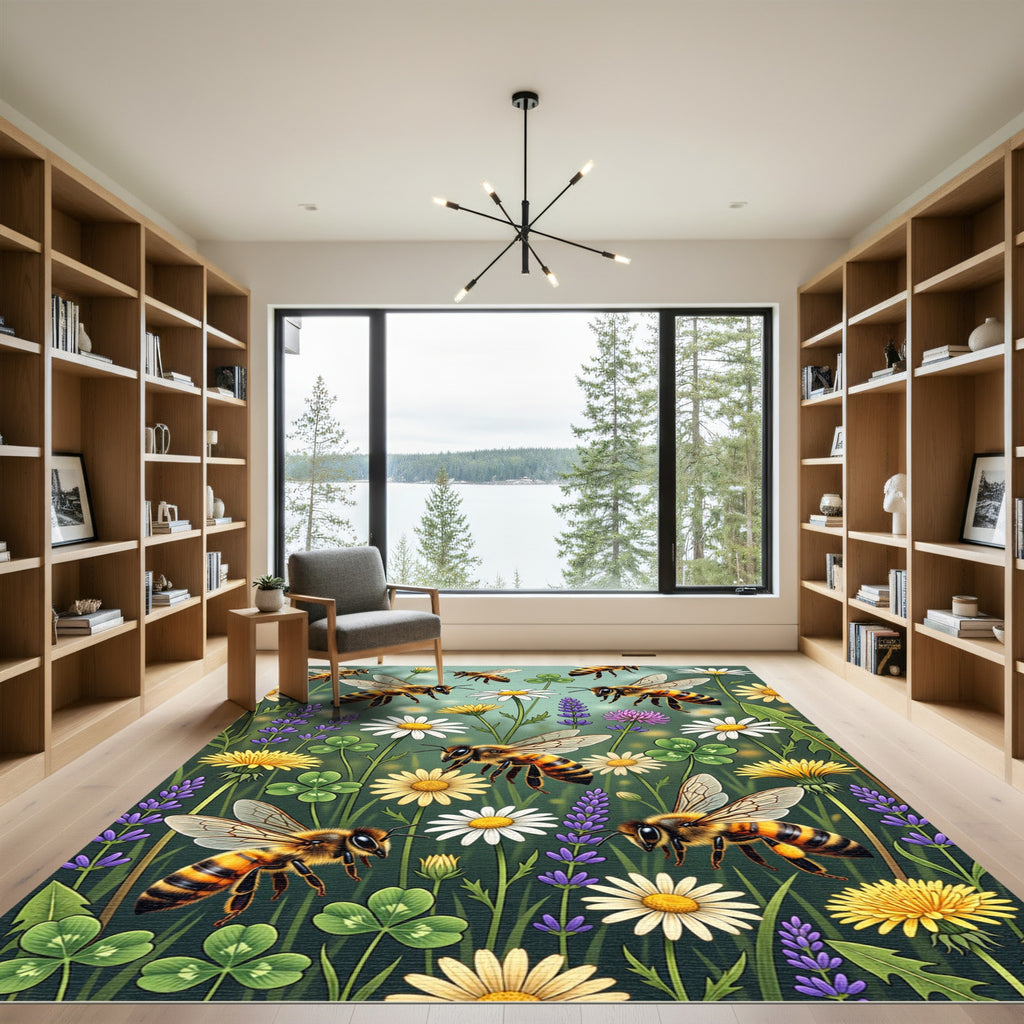 Vibrant Honey Bee Wildflower Meadow Rug
