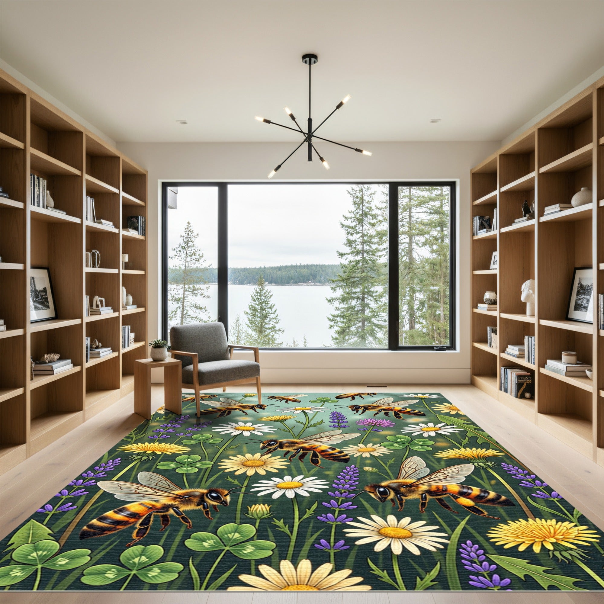 Vibrant Honey Bee Wildflower Meadow Rug