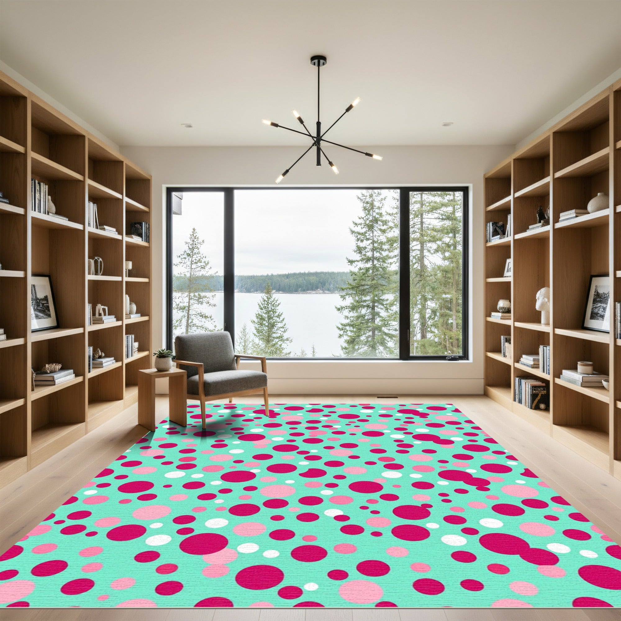 Aquamarine Pink White Polka Dot Scatter Rug