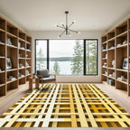 Modern Gold Cream Layered Grid Rug