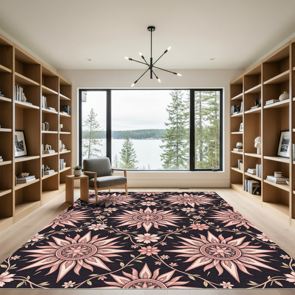 Blush Floral Starburst Dark Tapestry Rug