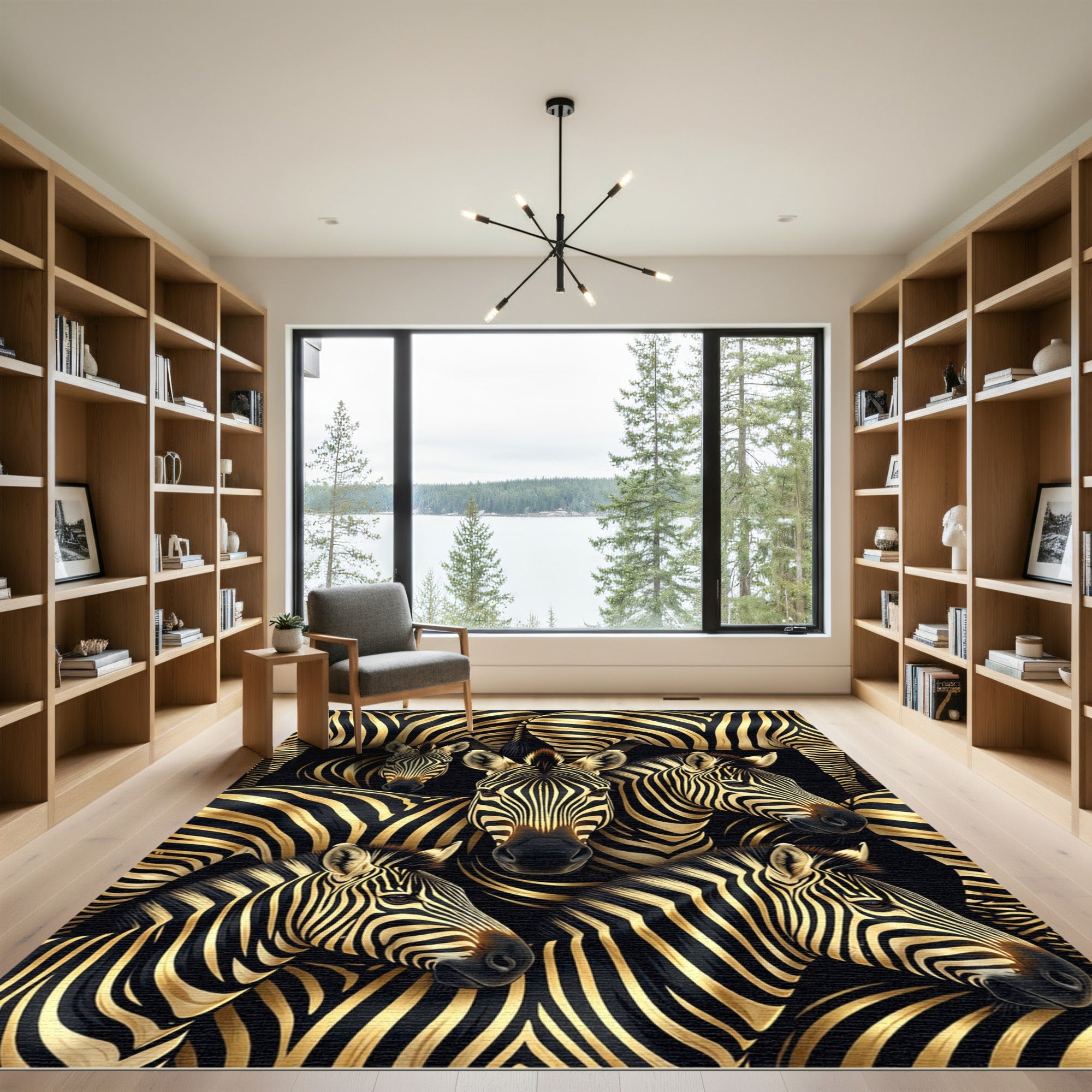 Black Gold Zebra Herd Portrait Rug