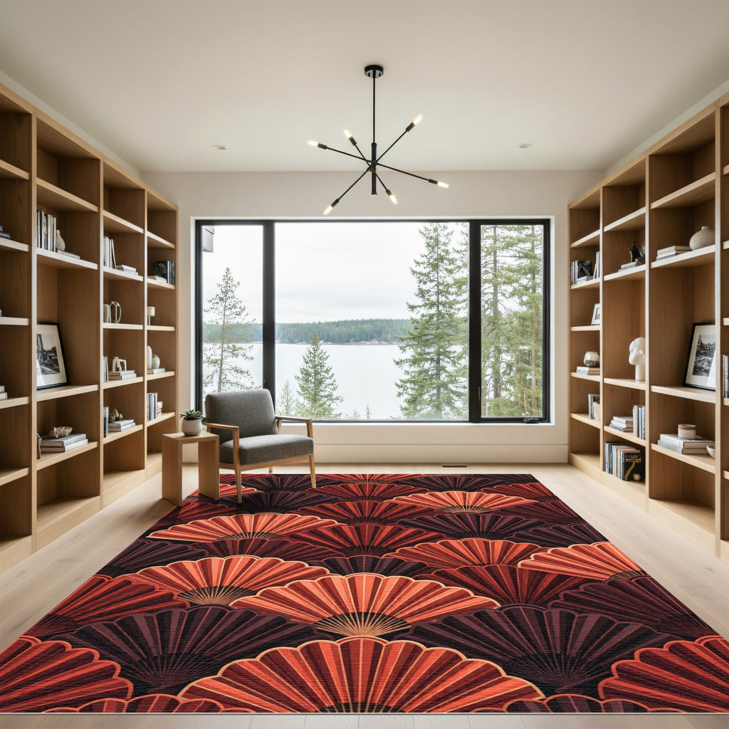 Art Deco Orange Fan Array Rug