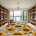 Sunlit Yellow Sunflower Botanical Illustration Rug