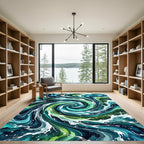 Abstract Teal and Emerald Ocean Swirl Rug