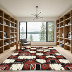 Red Farmhouse Barn Scattered Collage Rug