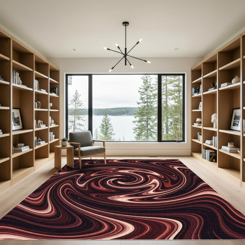 Abstract Espresso Swirl Chocolate Flow Rug