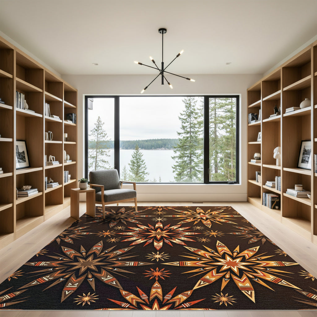 Earthy Sunburst Starburst Geometric Rug