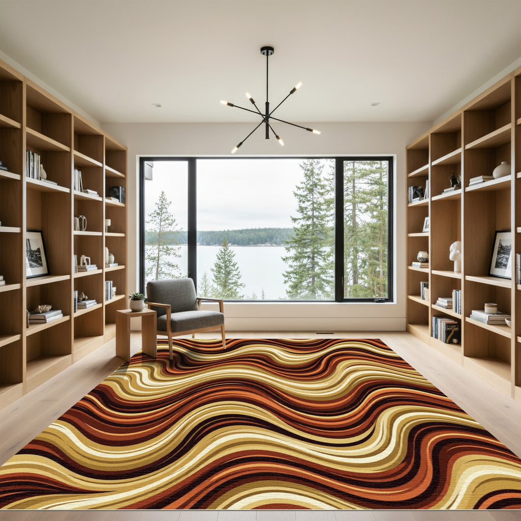 Retro Wavy Earth Tone Striped Abstract Rug