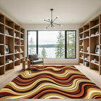 Retro Wavy Earth Tone Striped Abstract Rug