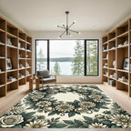 Cream Floral Wreath Botanical Tapestry Rug