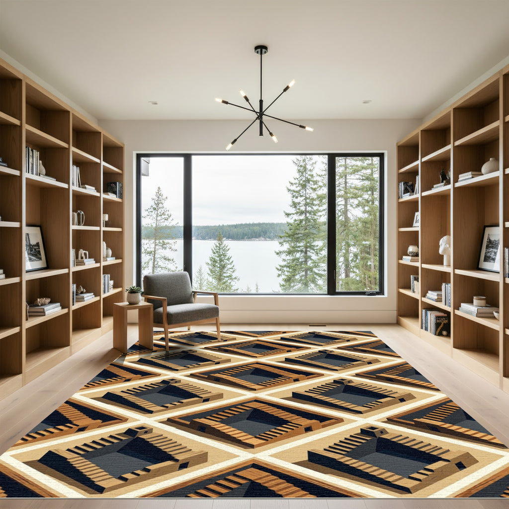 Isometric Terracotta Stair Geometric Illusion Rug