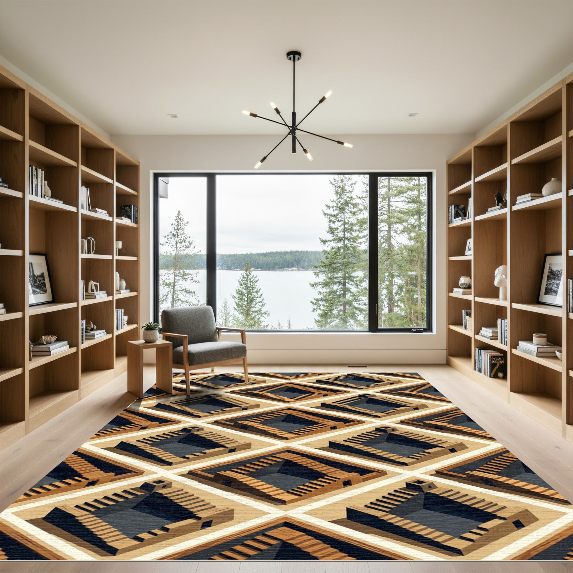 Isometric Terracotta Stair Geometric Illusion Rug