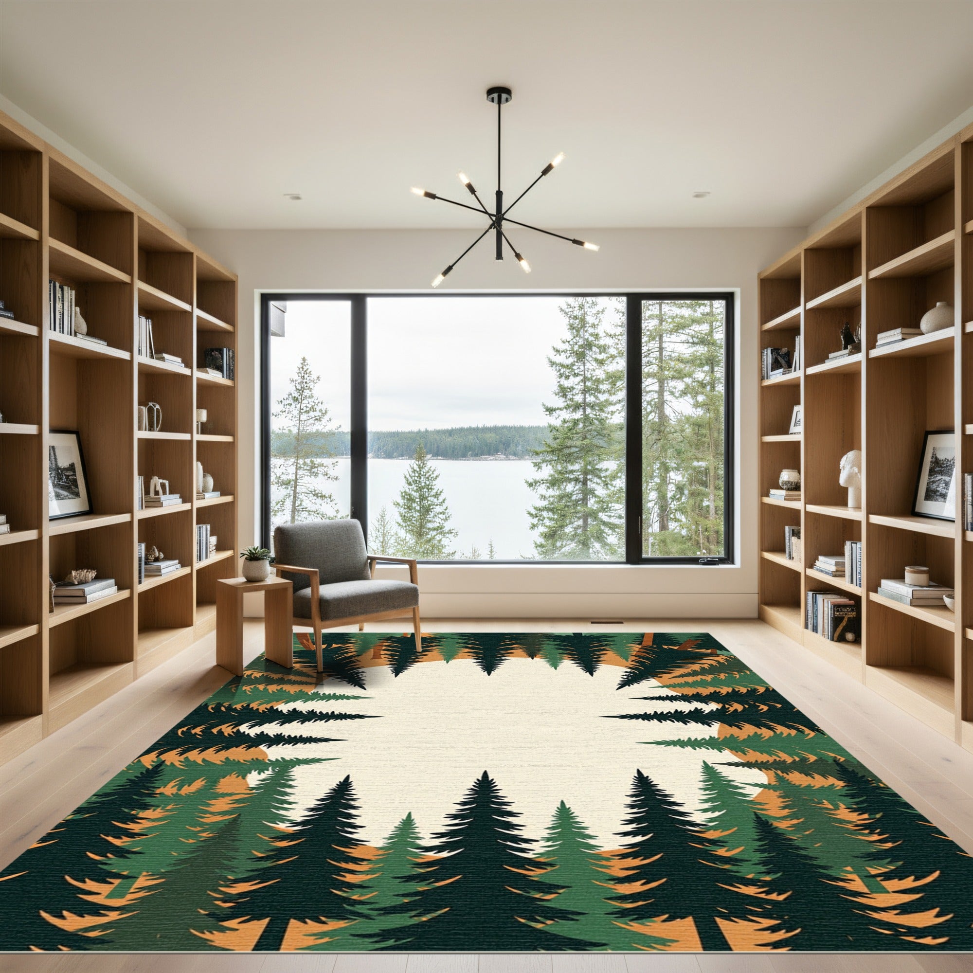 Evergreen Forest Canopy Earth Tone Border Rug