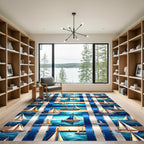 Nautical Sailboat Plaid Marina Stripe Rug
