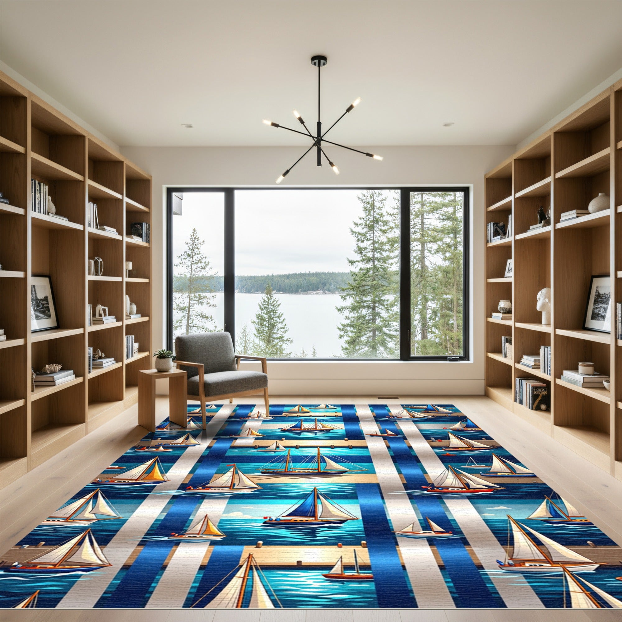 Nautical Sailboat Plaid Marina Stripe Rug