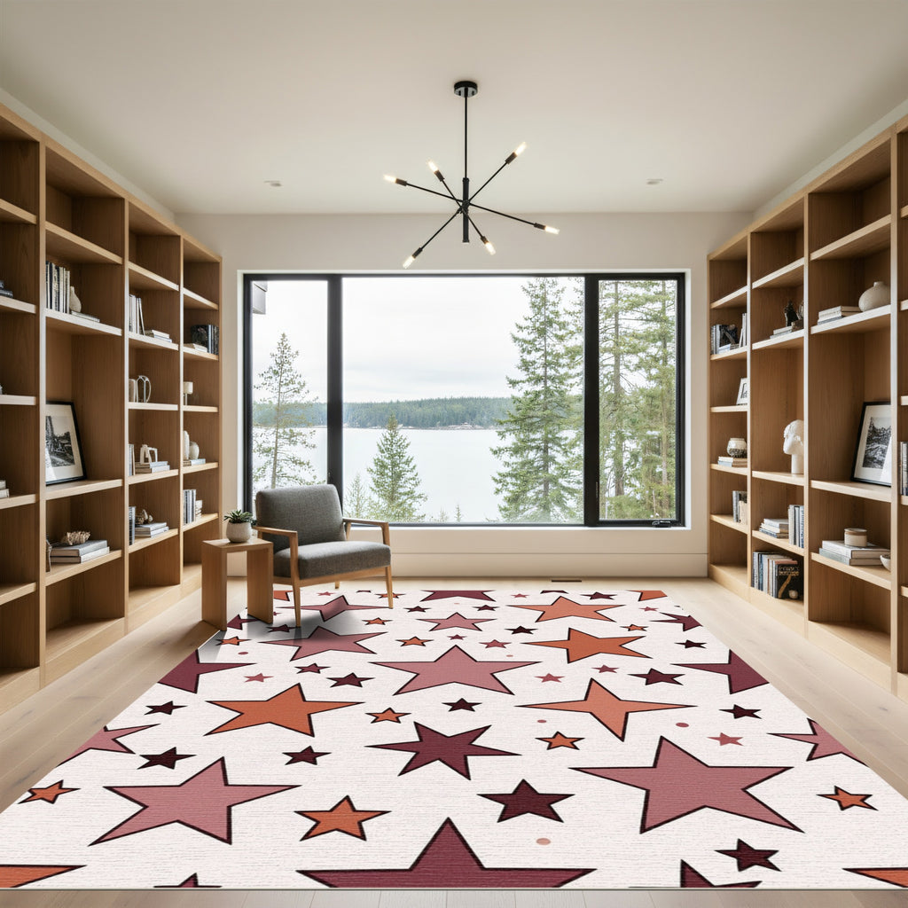 Crimson Dusty Rose Star Scatter Rug