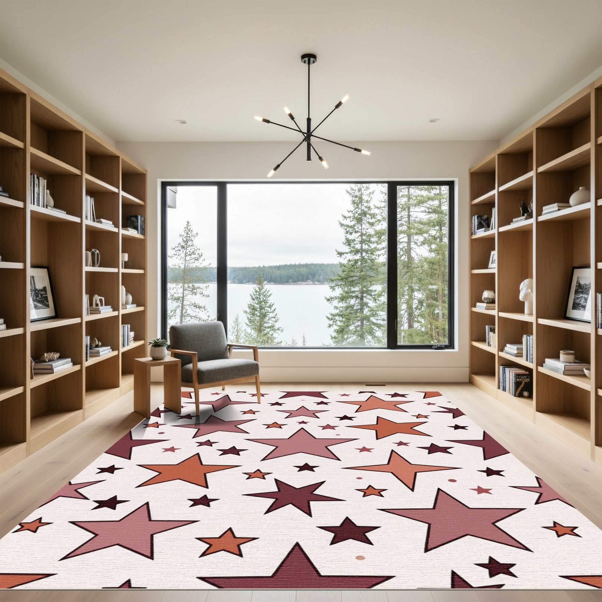Crimson Dusty Rose Star Scatter Rug
