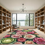 Romantic Pink Rose and Cabbage Floral Rug