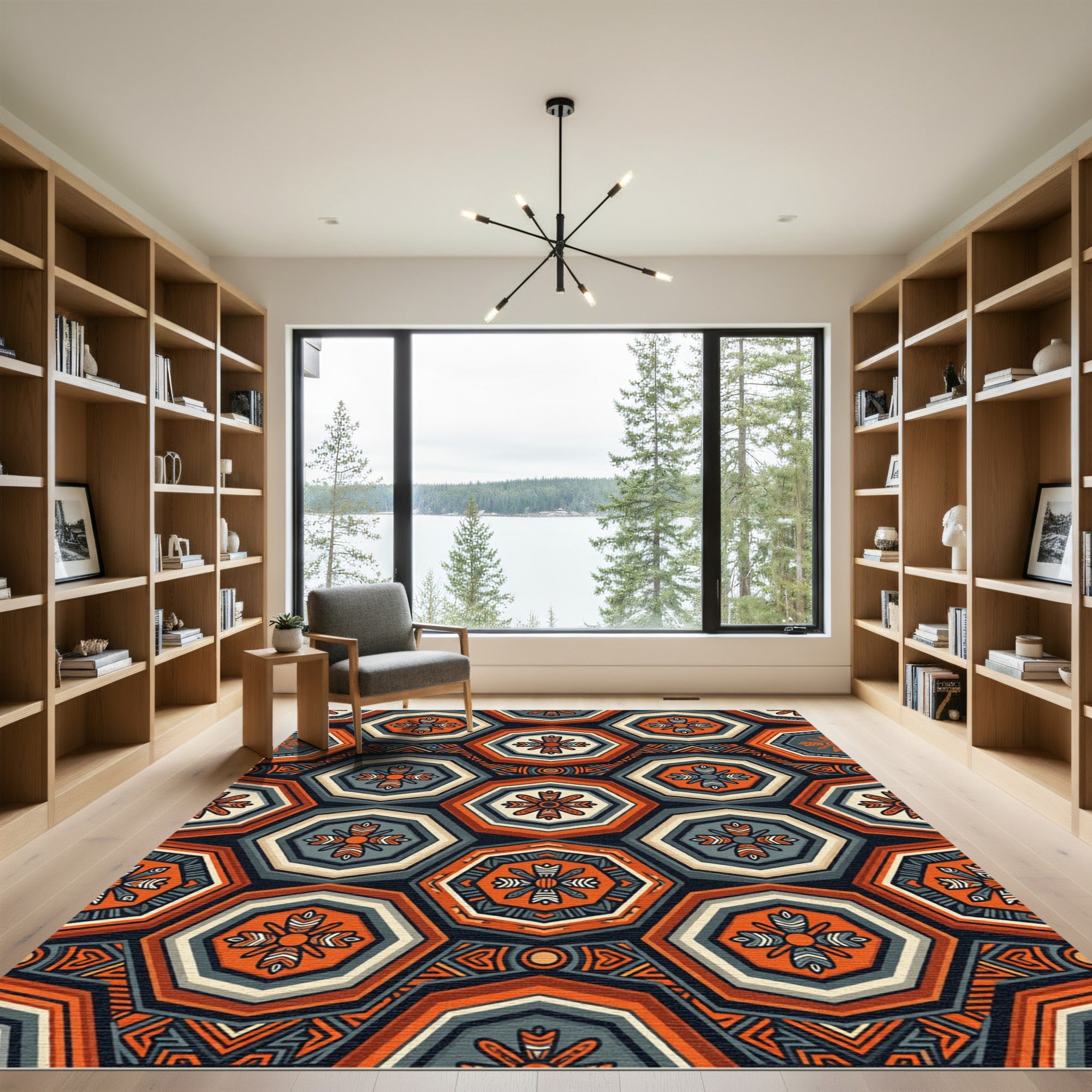 Geometric Octagon Tile Burnt Orange Rug