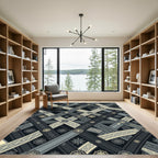 Dark Gray Interwoven Floral Medallion Rug