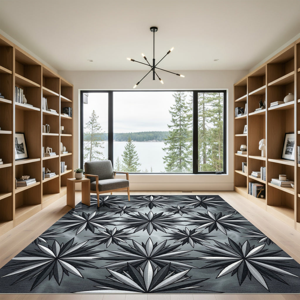 Modern Gray Starburst Geometric Rug