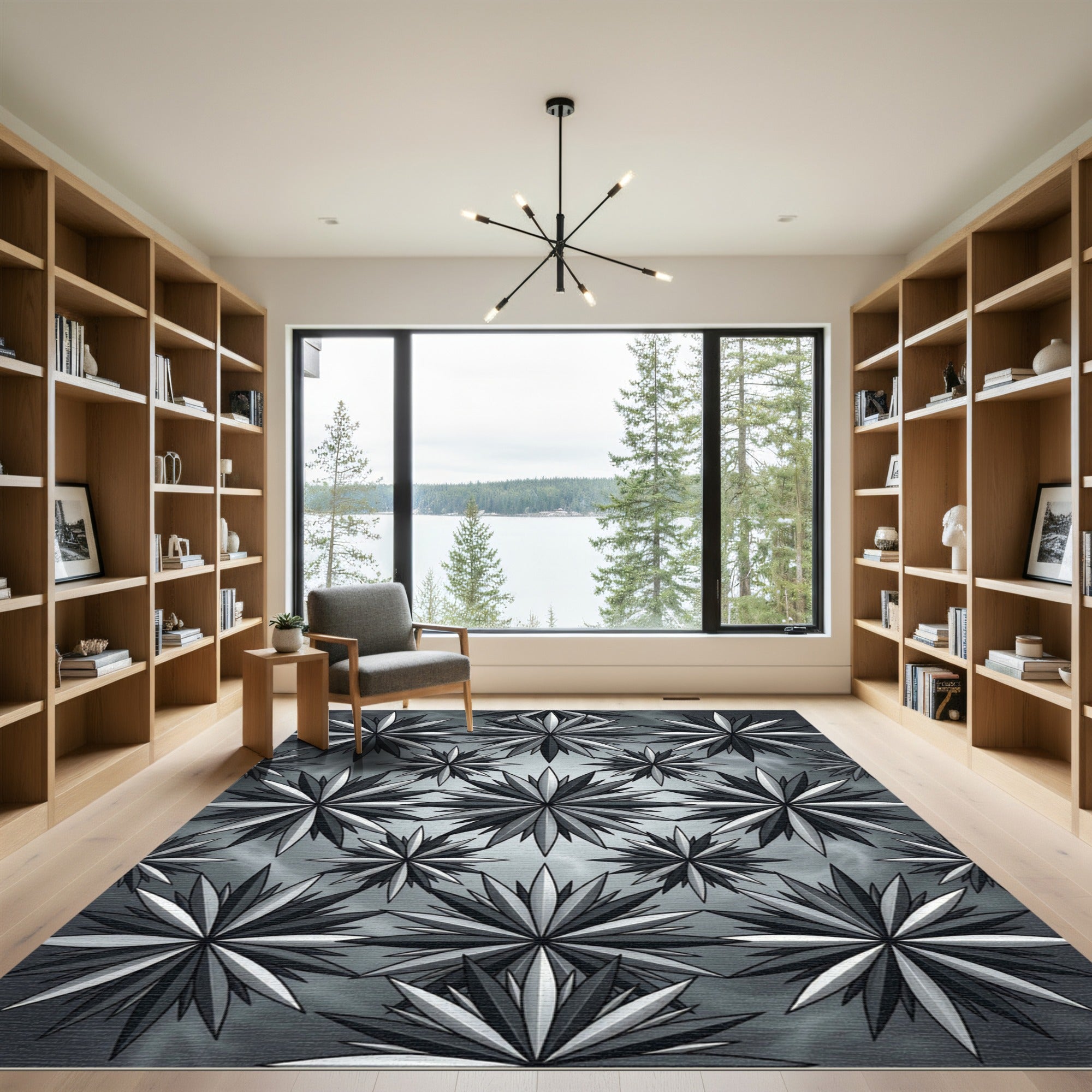 Modern Gray Starburst Geometric Rug