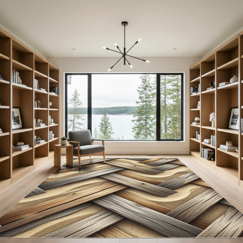 Woven Earth Tone Herringbone Plank Rug