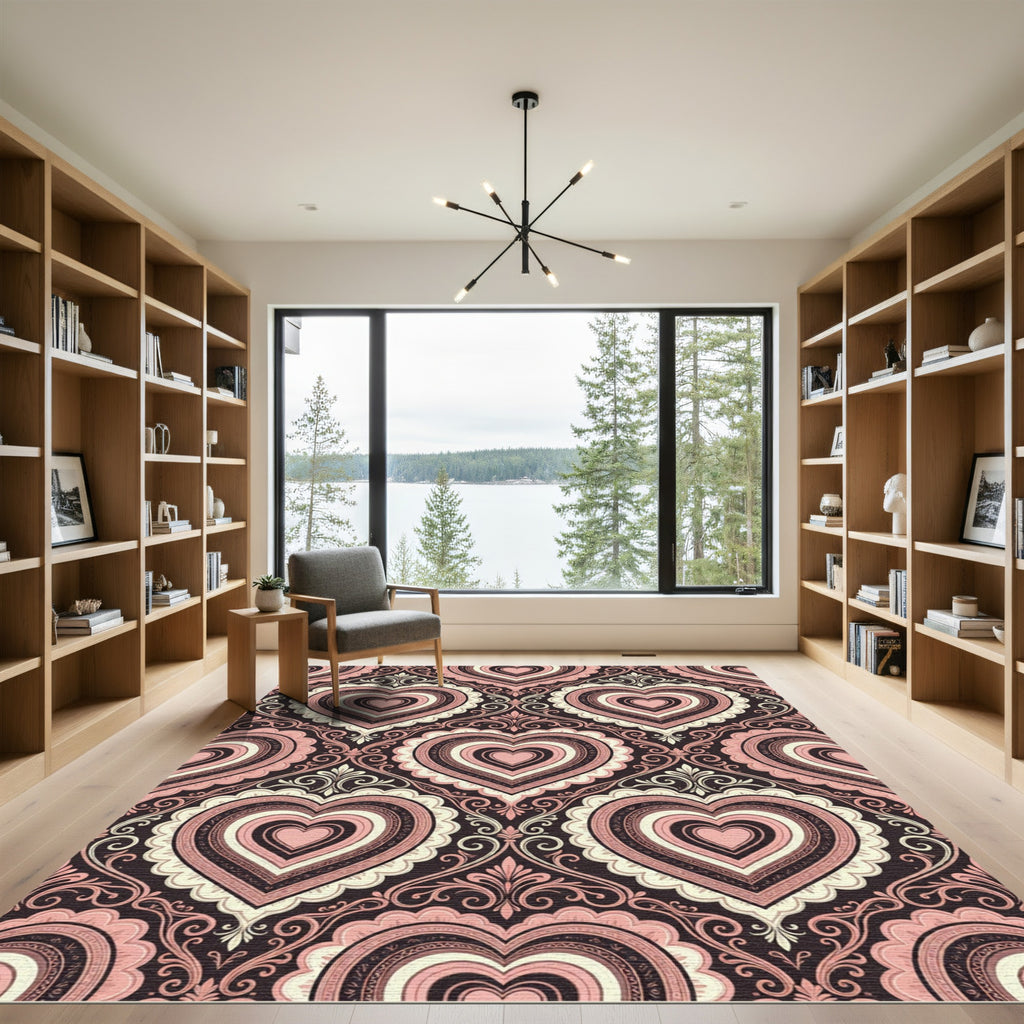 Pink Heart Baroque Ornamental Rug